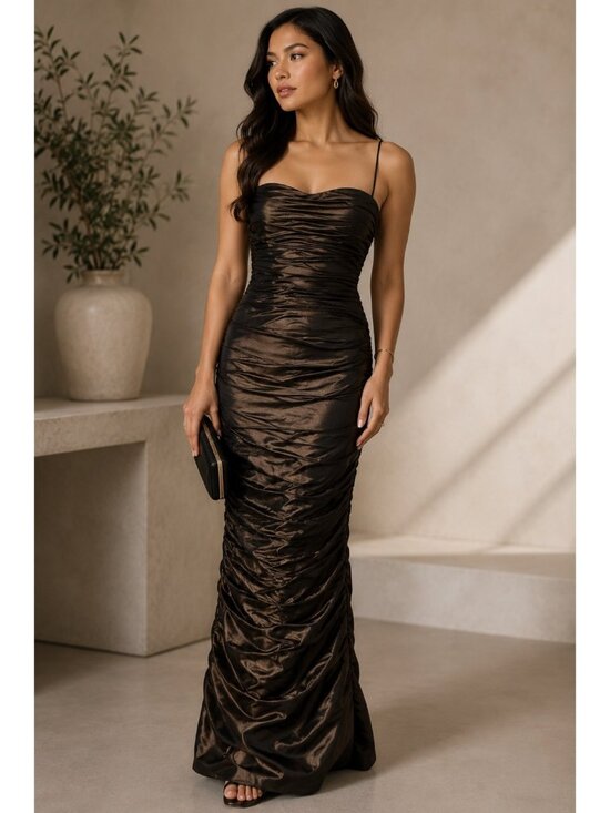 Teri Jon By Rickie Freeman Dresses & Skirts - Teri Jon Rickie Freeman Dark Bronze Ruched Evening Gown Maxi Dress Size 8 Formal